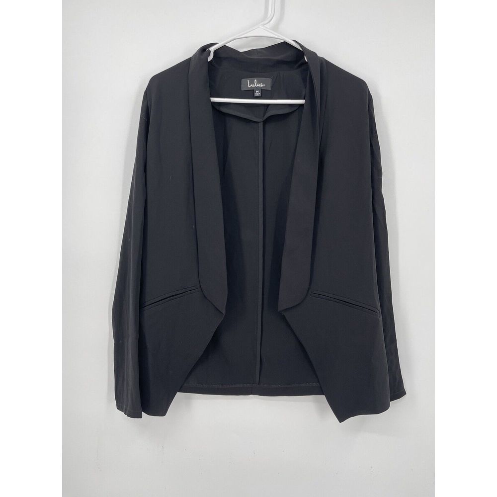 Lulus Women's Black Miss Punctuality Lightweight Open Front Blazer Size M